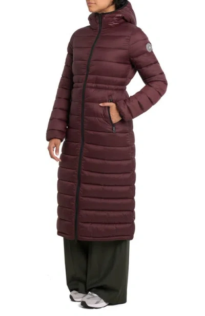 Noize Ivy Lightweight Long Puffer Coat In Red