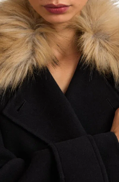 Reiss Atelier Jolene Wool Coat With Removable Faux Fur Collar In Black