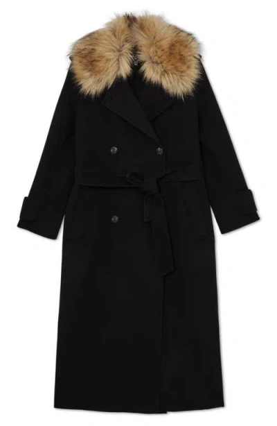Reiss Atelier Jolene Wool Coat With Removable Faux Fur Collar In Black