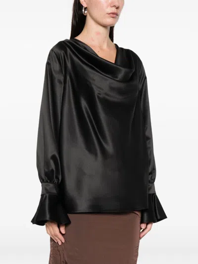 Pinko Filipa Cowl-neck Long-sleeve Blouse In Black