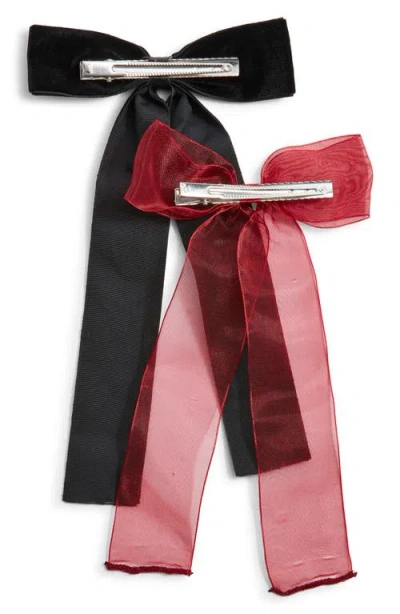 Bp. Set Of 2 Velvet & Organza Hair Bow Barrettes In Multi