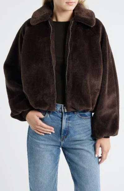 Madewell Bubble Faux Fur Bomber Jacket In Brown