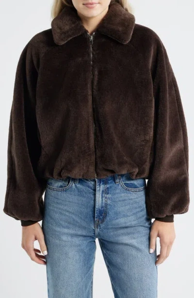 Madewell Bubble Faux Fur Bomber Jacket In Brown