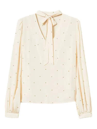 Twinset Lurex Polka Dot Embroidered Blouse In White