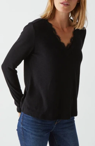 Michael Stars Bebe Lace Trim Relaxed Top In Black