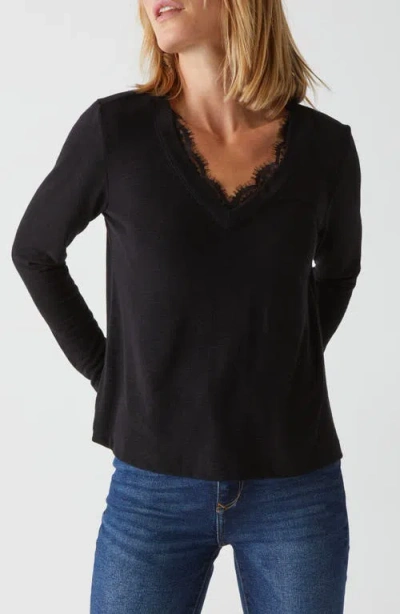 Michael Stars Bebe Lace Trim Relaxed Top In Black