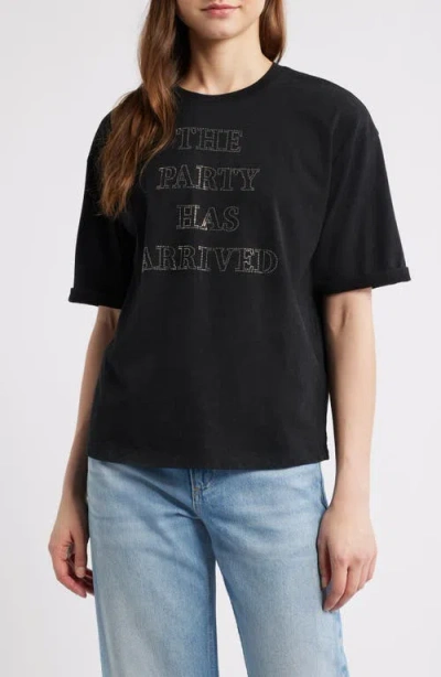 Hugo Boss Boss Orange Evi Rhinestone Embellished Cotton Graphic T-shirt In Black