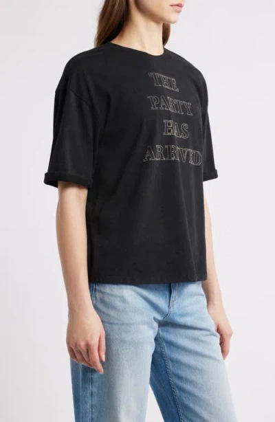 Hugo Boss Boss Orange Evi Rhinestone Embellished Cotton Graphic T-shirt In Black