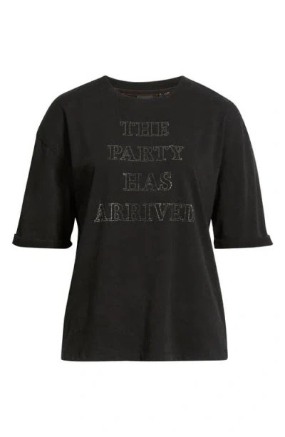 Hugo Boss Boss Orange Evi Rhinestone Embellished Cotton Graphic T-shirt In Black