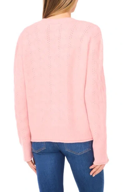 Cece Pointelle Stitch Lace Bow Cardigan In Pink