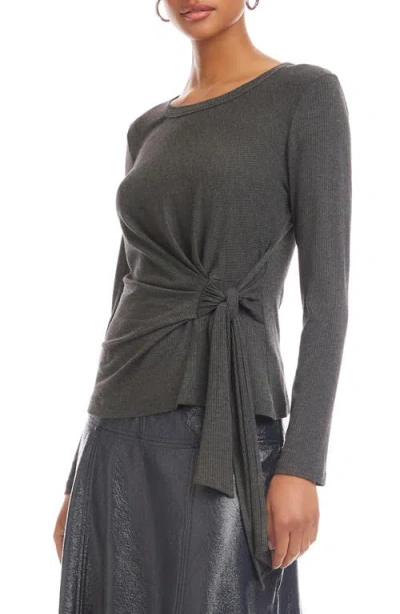 Fifteen Twenty Addy Side Knot Knit Top In Gray