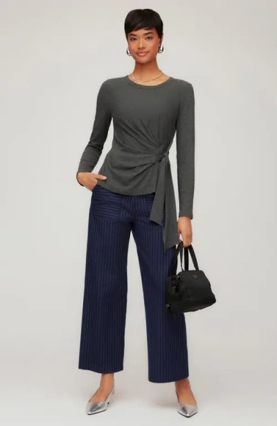 Fifteen Twenty Addy Side Knot Knit Top In Gray