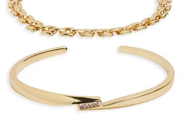 Argento Vivo Sterling Silver Panther Link & Open Cuff Bracelet Set In Gold