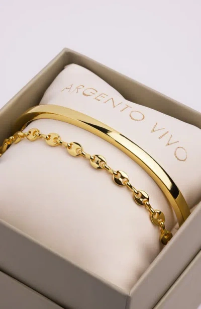 Argento Vivo Sterling Silver Mariner Link & Cuff Bracelet Set In Gold