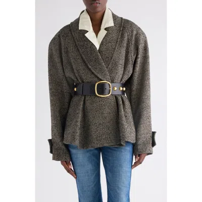 Chloé Double-breasted Herringbone Oversized Peplum Coat In Gray