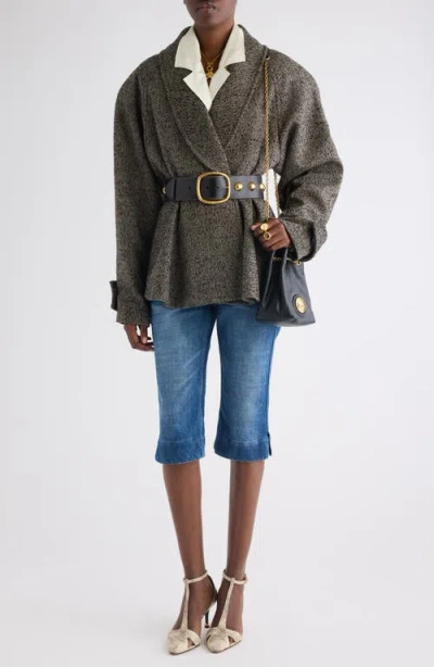 Chloé Double-breasted Herringbone Oversized Peplum Coat In Gray