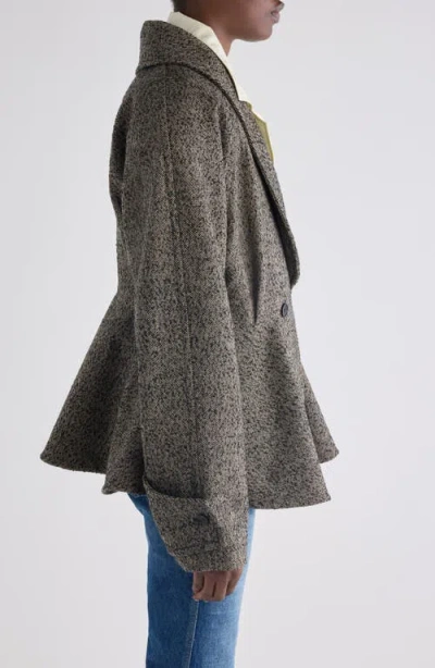 Chloé Double-breasted Herringbone Oversized Peplum Coat In Gray