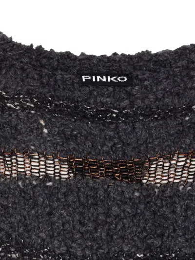 Pinko Crew Neck Knitted Long Sleeves Sweater In Gray
