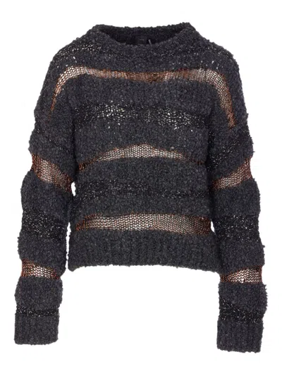 Pinko Crew Neck Knitted Long Sleeves Sweater In Gray