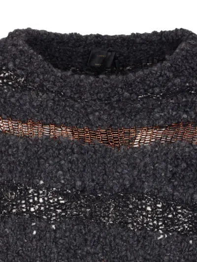 Pinko Crew Neck Knitted Long Sleeves Sweater In Gray