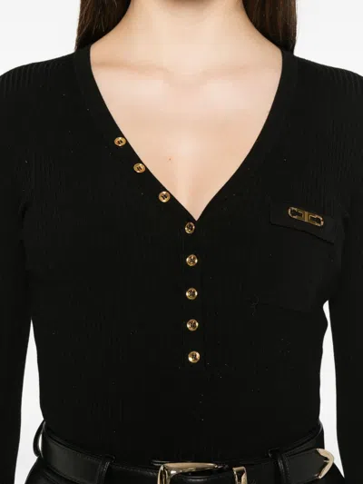 Elisabetta Franchi Maglia A Costine Con Taschino Nero In Black