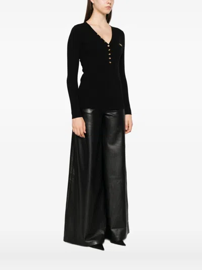 Elisabetta Franchi Maglia A Costine Con Taschino Nero In Black