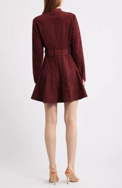 Ciebon Laurie Long Sleeve Belted Faux Suede Shirtdress In Red