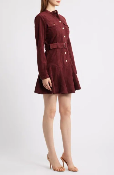 Ciebon Laurie Long Sleeve Belted Faux Suede Shirtdress In Red