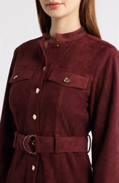 Ciebon Laurie Long Sleeve Belted Faux Suede Shirtdress In Red