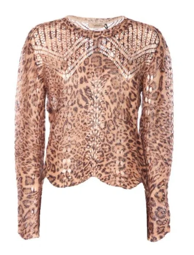 Twinset Sweaters Brown In Animal Print