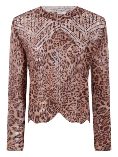 Twinset Sweaters Brown In Animal Print