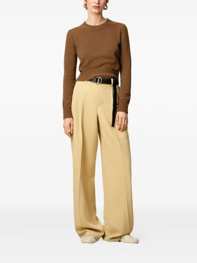 Ami Alexandre Mattiussi Cropped Brown Cashmere Blend Sweater With Heart Detail