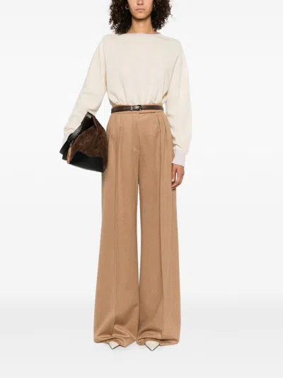 Twinset Twin-set Boat Neck Sweater In Soft Wool-cashmere Blend In Neutral