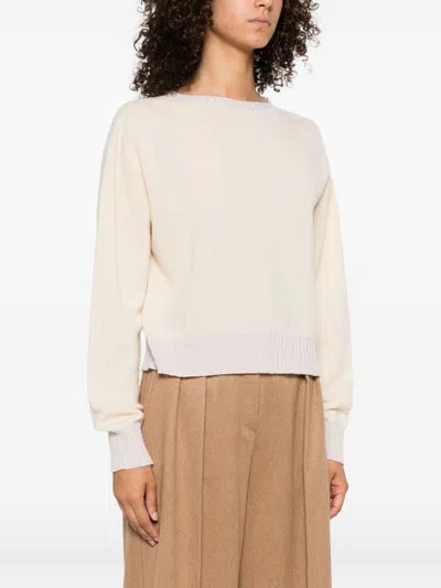 Twinset Twin-set Boat Neck Sweater In Soft Wool-cashmere Blend In Neutral