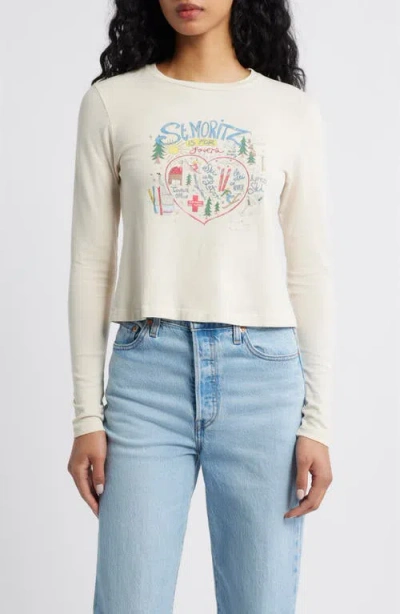 Daydreamer St. Moritz Is For Lovers Long Sleeve Crop Graphic T-shirt In White