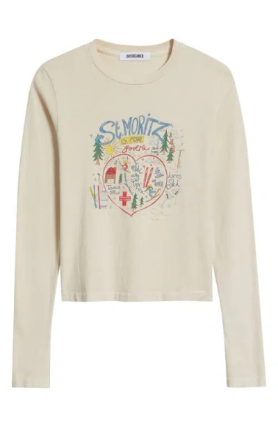 Daydreamer St. Moritz Is For Lovers Long Sleeve Crop Graphic T-shirt In White