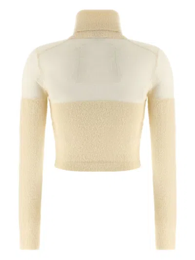 Elisabetta Franchi Brushed Insert Turtleneck Sweater Sweaters And Cardigans White In Neutral