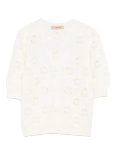 Twinset Floral-pattern Button-down Cardigan In White