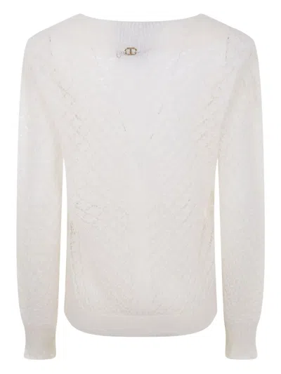 Twinset Twin-set White Cashmere Blend Sweaters In Neutral
