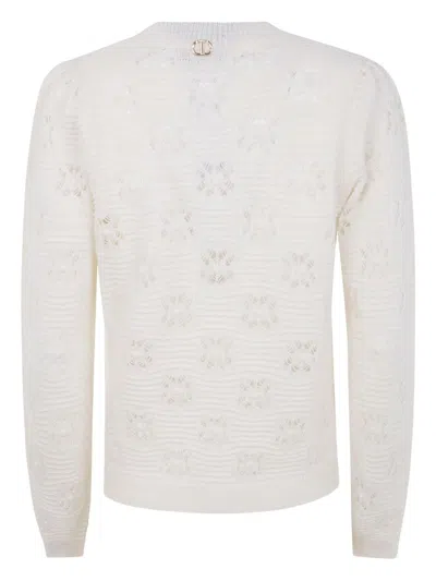 Twinset Twin-set Textured Knit Sweater With Subtle Floral Pattern In Multi