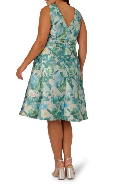 Adrianna Papell Floral Jacquard Midi Cocktail Dress In Blue