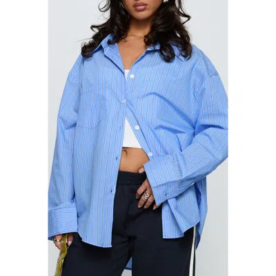 Princess Polly Kodhi Oversize Pinstripe Cotton Blend Button-up Shirt In Blue