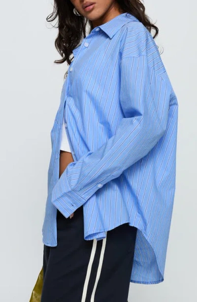 Princess Polly Kodhi Oversize Pinstripe Cotton Blend Button-up Shirt In Blue