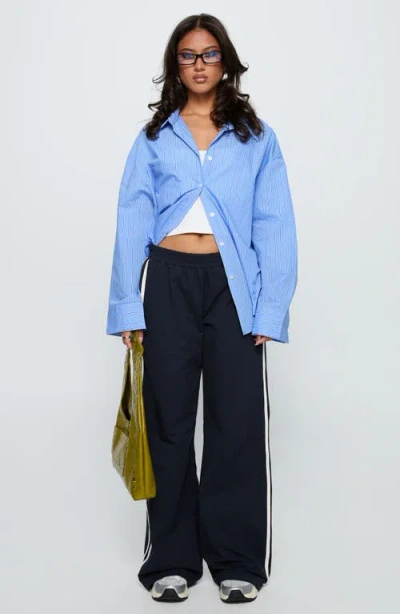 Princess Polly Kodhi Oversize Pinstripe Cotton Blend Button-up Shirt In Blue