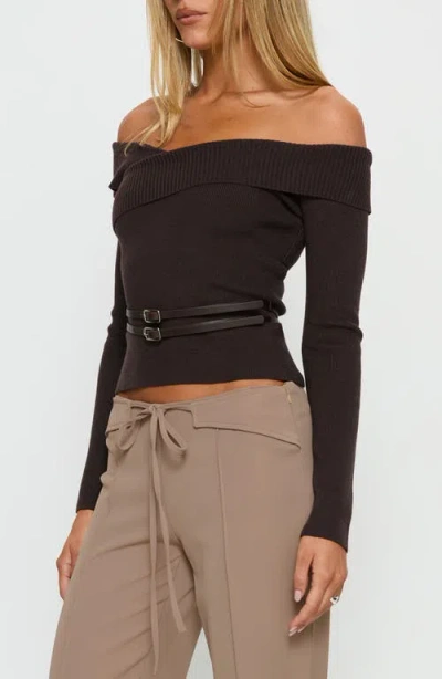 Princess Polly Ellenore Double Belt Off The Shoulder Top In Brown