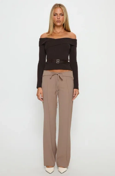 Princess Polly Ellenore Double Belt Off The Shoulder Top In Brown