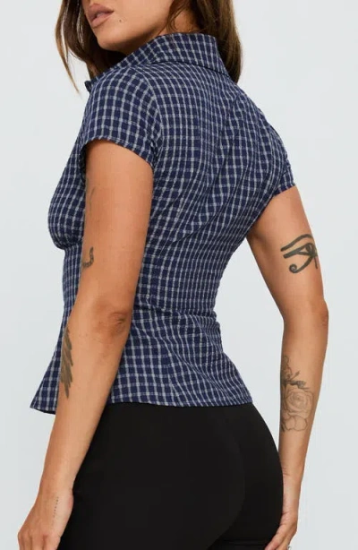 Princess Polly Cottesloe Check Cotton Blend Button-up Shirt In Blue