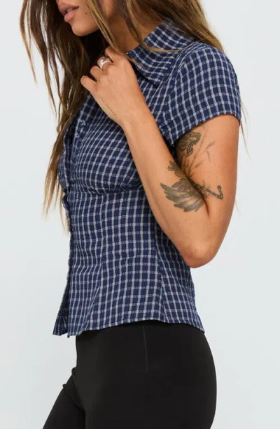 Princess Polly Cottesloe Check Cotton Blend Button-up Shirt In Blue