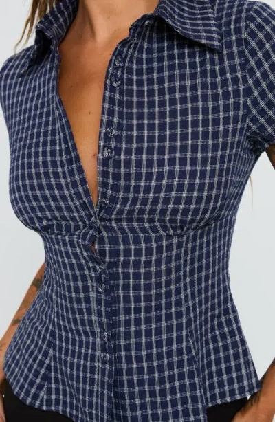 Princess Polly Cottesloe Check Cotton Blend Button-up Shirt In Blue