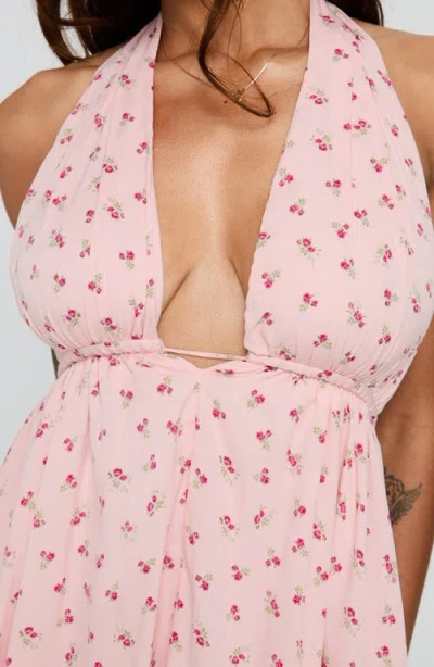 Princess Polly Saddler Floral Plunge Halter Minidress In Pink